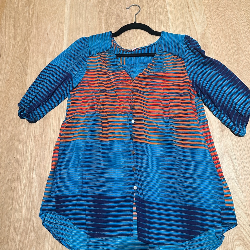 Tracy Reese Blue and Orange Relaxed Buttoned Blouse